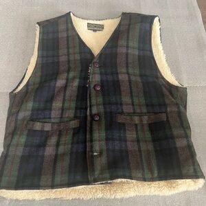 [M]VTG Point Zero Multicolor Plaid Wool blend Vest with Shearling Lining NWOT